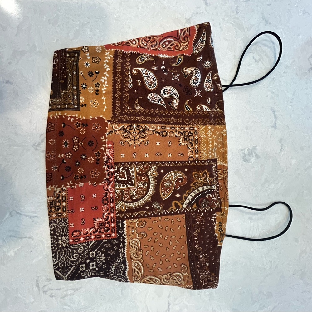 Bear Dance Brown and Tan Bandana Print Top